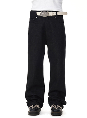 EK/EVILKNIGHT 2026春夏季洞洞腰直筒黑色原牛长裤休闲宽松牛仔裤