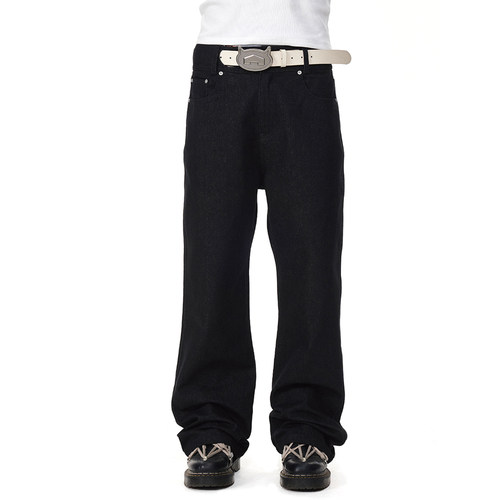 EK/EVILKNIGHT 2026春夏季洞洞腰直筒黑色原牛长裤休闲宽松牛仔裤