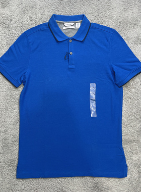 S码CK/Calvin Klein男士夏季深蓝色slim fit网格棉短袖POLO衫T恤