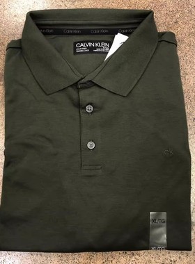 捡漏！瑕疵XS码CK/Calvin Klein男士军绿色丝光棉夏polo衫短袖