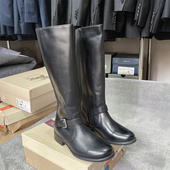 6.5码 Clarks其乐女士冬季 加绒弹力针织骑士搭扣黑色显瘦高筒靴子