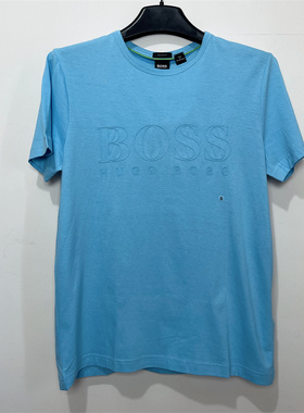 S码Hugo Boss男士夏季经典款天蓝色简约大方清爽短袖纯棉T恤上衣