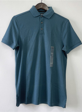 XS码CK/Calvin Klein男士蓝绿色polo衫薄款翻领都市丝光棉短袖T恤