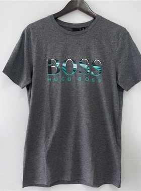 S码Hugo Boss男士深灰色logo渐变黑标基础短袖纯棉半袖圆领T恤