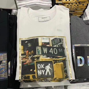 DKNY唐可娜儿夏季男装个性圆领印花logo短袖纯棉T恤潮流百搭上衣