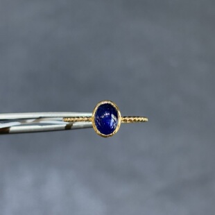 18k金天然蓝宝石戒指深蓝包镶复古女戒定制金珠平价日常椭圆清新