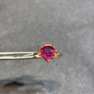 18k玫瑰金卢比莱碧玺戒指大颗面无配石红碧玺女戒水滴主石8*9火彩