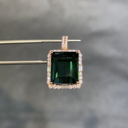 珠宝密语18k金绿碧玺莫桑钻吊坠