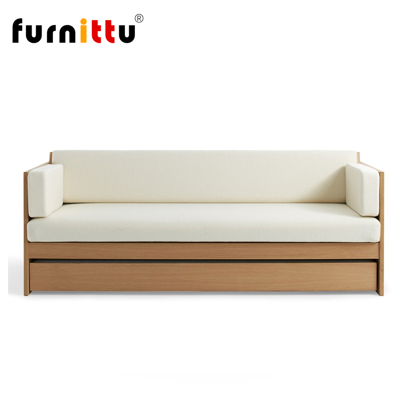 furnittu简约布艺实木沙发床
