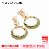 OSEWAYA耳夹无耳洞女复古耳钉圈圈耳环气质绿色耳坠森系圆环耳饰