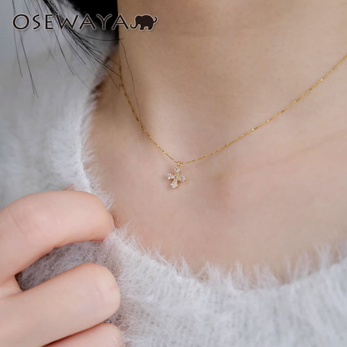 OSEWAYA银色十字花叠戴项链女款