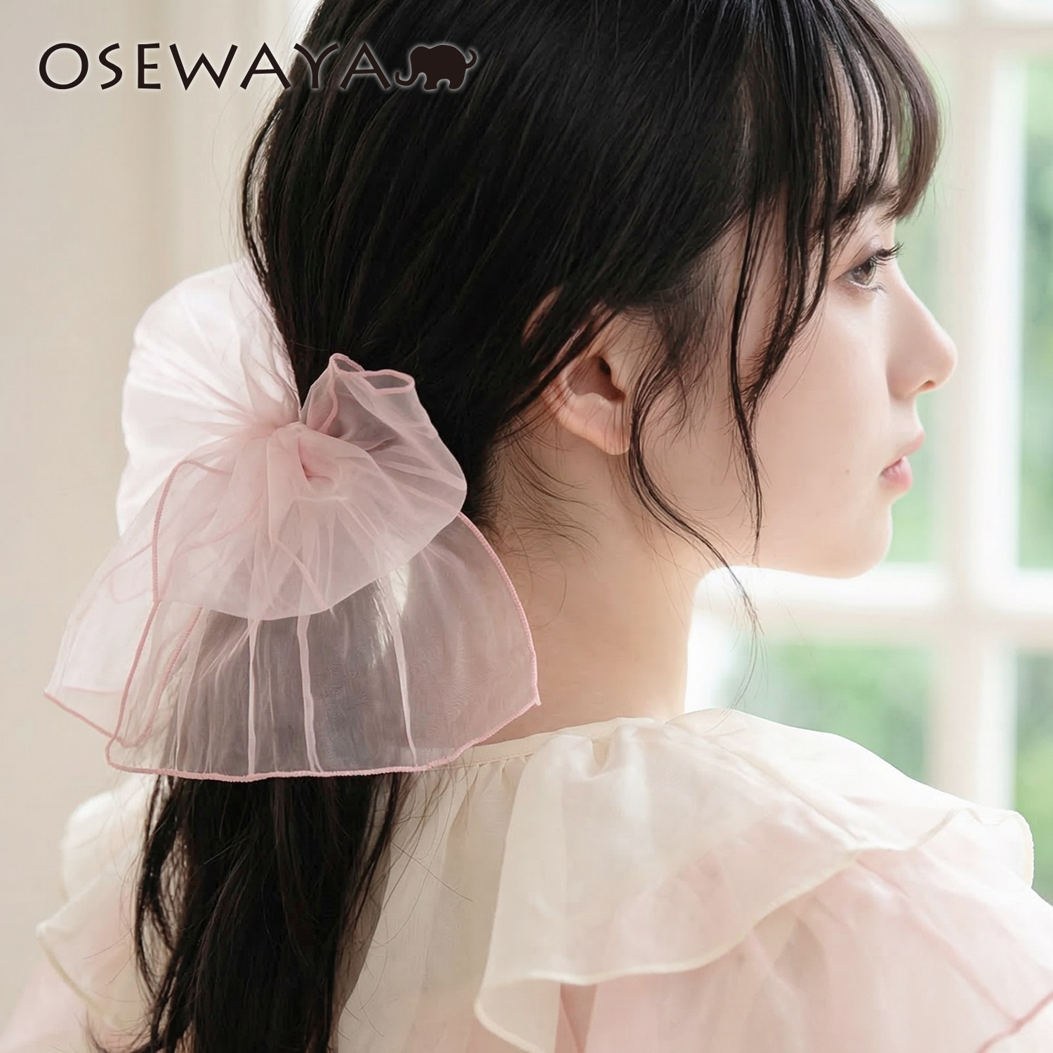 OSEWAYA发绳樱花粉日系少女心发圈甜美蝴蝶结皮绳设计感温柔发饰