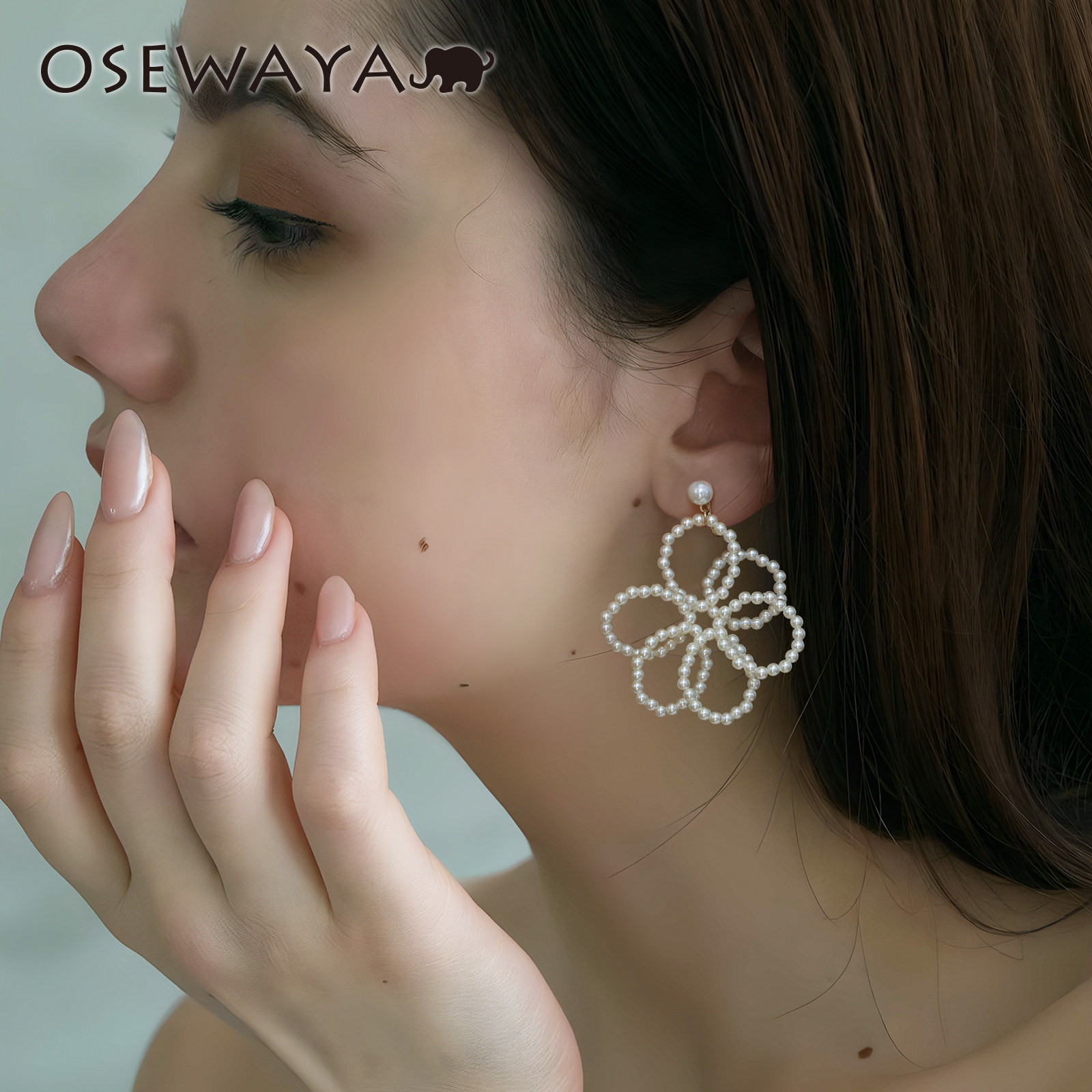 OSEWAYA耳夹华丽夸张串珠珍珠无耳洞耳饰气质高级感新款花朵耳环