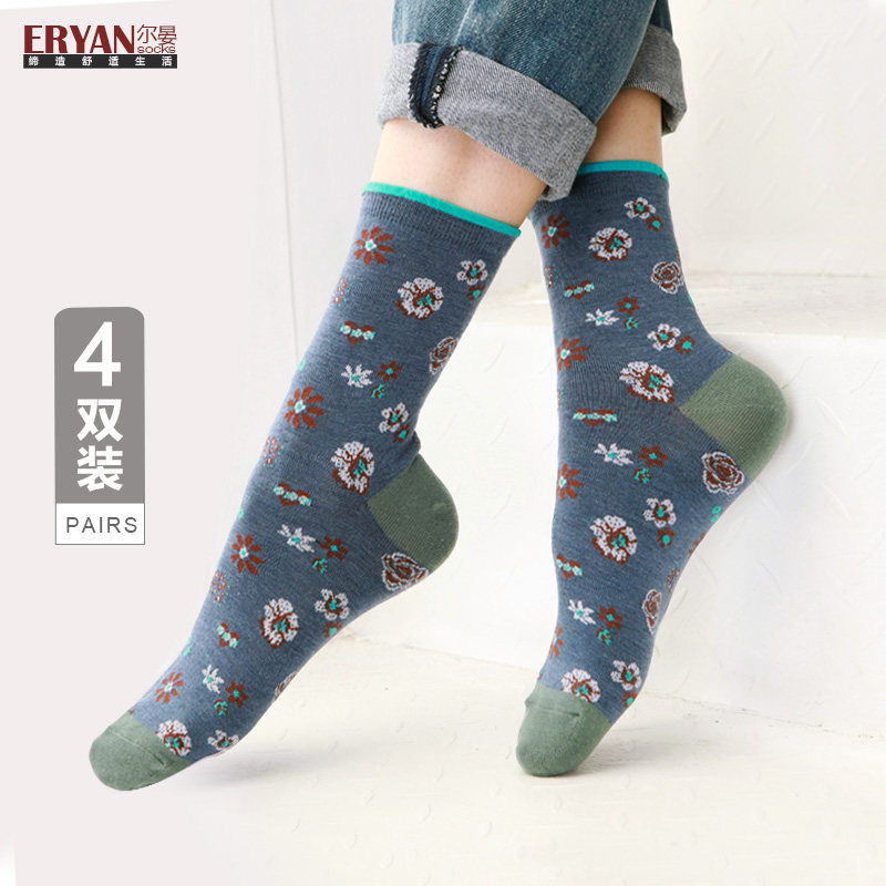 袜子女春秋季中筒袜棉袜ins潮时尚花蕊复古民族风中厚款中筒女袜,女士内衣/男士内衣/家居服,中筒袜,淘宝优惠券,粉丝福利购,淘宝优惠卷