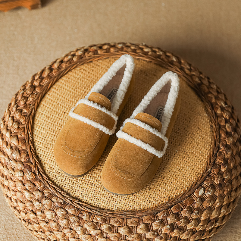 勃肯鞋女复古秋冬季一脚蹬豆豆鞋女平底大码毛毛谢保暖棉鞋单鞋女