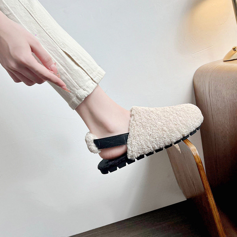 毛毛鞋女包头半拖鞋加绒棉鞋女外穿冬季懒人鞋穆勒鞋大码鞋41-43