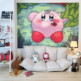 星之卡比挂布 可爱卡通床头背景布女生租房宿舍改造墙面装饰挂毯