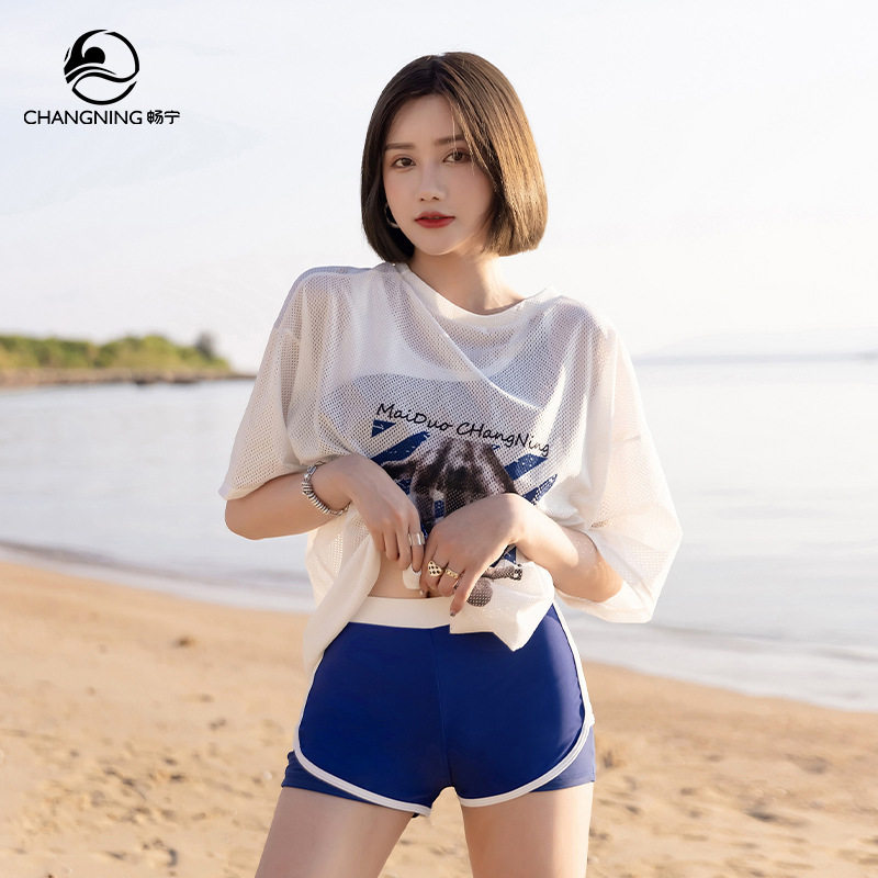 运动泳衣女分体比基尼三件套小胸聚拢遮肚显瘦保守平角泡温泉泳衣