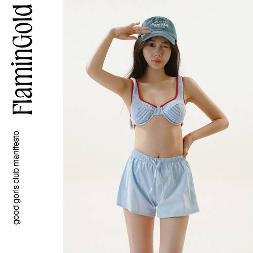 FlaminGold 温泉度假小胸钢圈聚拢性感显瘦高腰分体泳衣女三件套