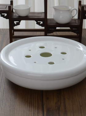 骨瓷茶海茶洗 陶瓷纯白简约茶盘茶具 家用办公室功夫茶具圆形摆盘