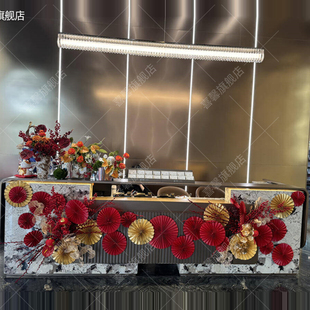 2026新年春节氛围装饰4s商场公司前台大堂厅场景布置纸扇花艺摆件