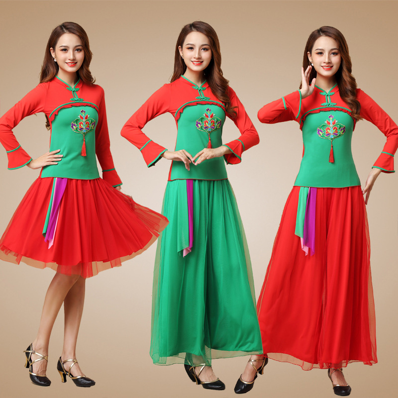 上衣加绒秋冬季广场舞服装新款套装加绒长袖上衣民族风舞蹈演出女