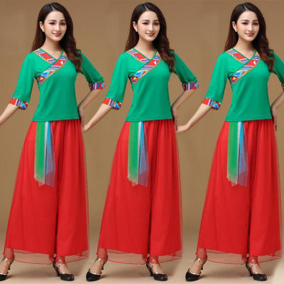 韵舞民族风新款秧歌舞服装广场舞运动套装中老年健身舞蹈演出服装