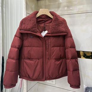 羊羔毛翻领短款白鸭绒羽绒服女2025冬季新款时尚保暖小个子外套