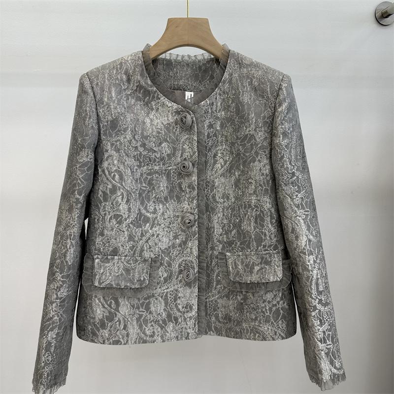 暗纹法式外衣百搭蕾丝花上衣