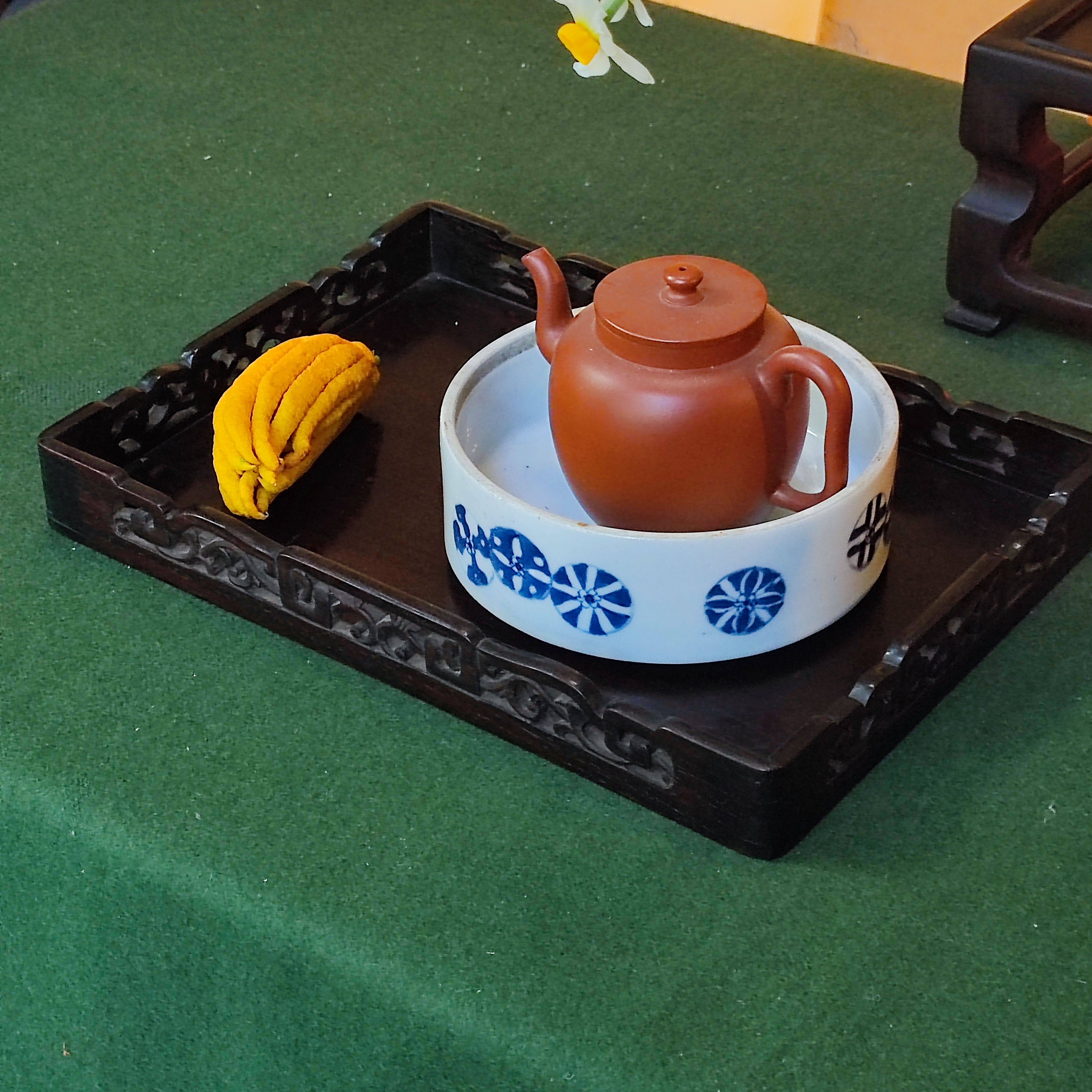 清代青花团花竹节罐壶承果盘茶托茶具文房案头摆件瓷器