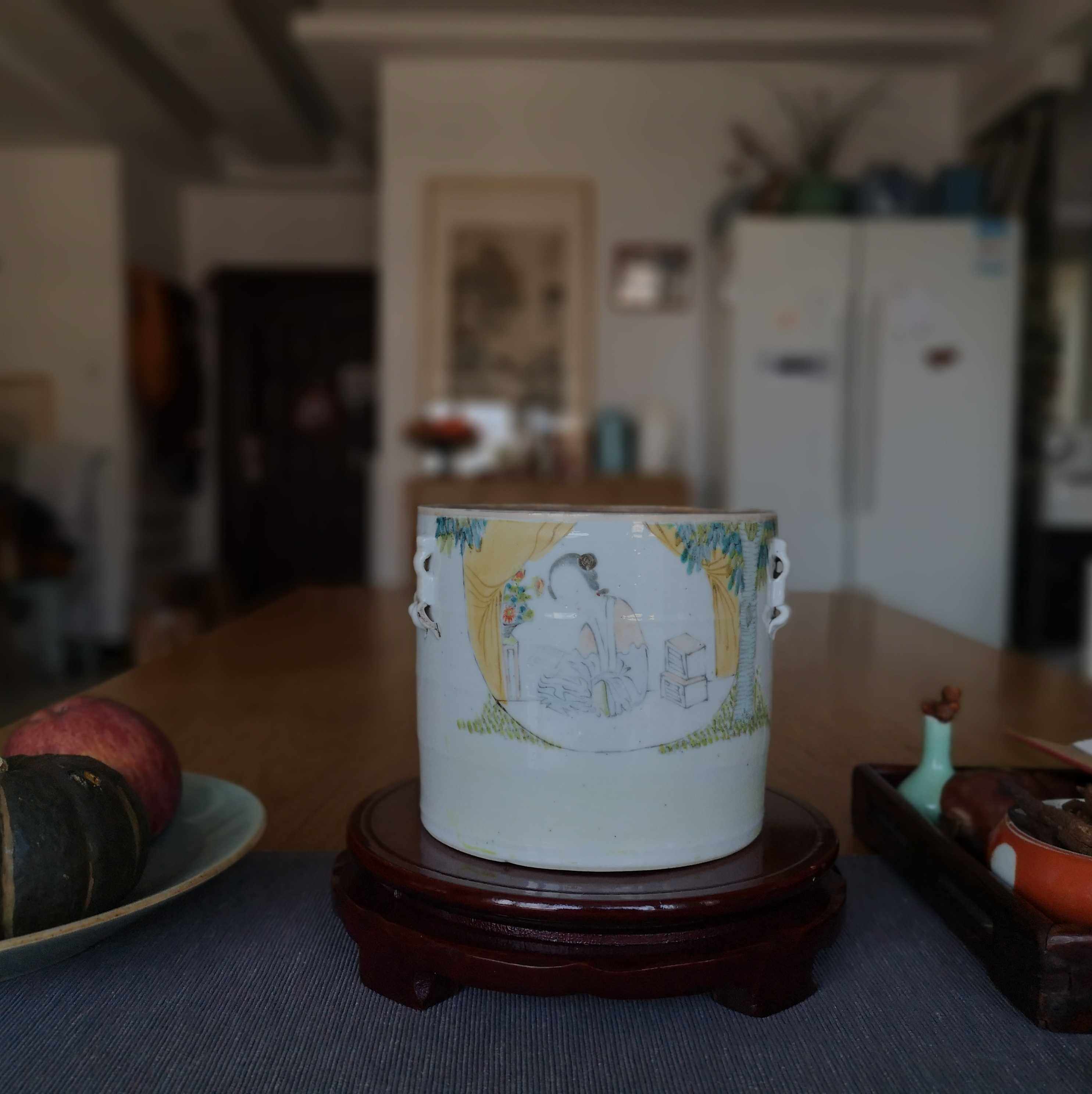 晚清江南粉彩四系罐花器老物件古董瓷器新中式案头摆件6050