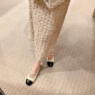 苏茵茵同款人间富贵花~4.5cm内增高平底舒适拼色菱格单鞋玛丽珍鞋