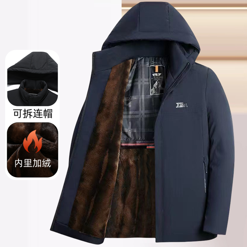 中老年男装貂绒派克服爸爸冬装加绒加厚棉衣冬季男装保暖连帽外套