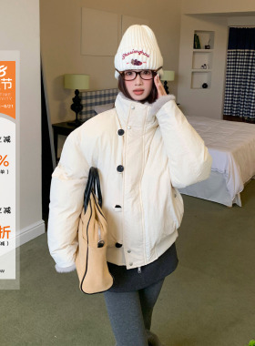 橘子树在哪儿白色立领廓形夹棉棉服女冬季加厚保暖百搭休闲外套