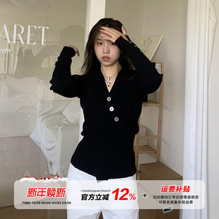 打底衫 设计感收腰气质短款 上衣 女秋季 橘子树在哪儿韩系开叉针织衫