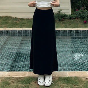 橘子樹在哪兒慵懶垂感瘦瘦半身裙女夏季 裙子 高腰a字彈力氣質長款