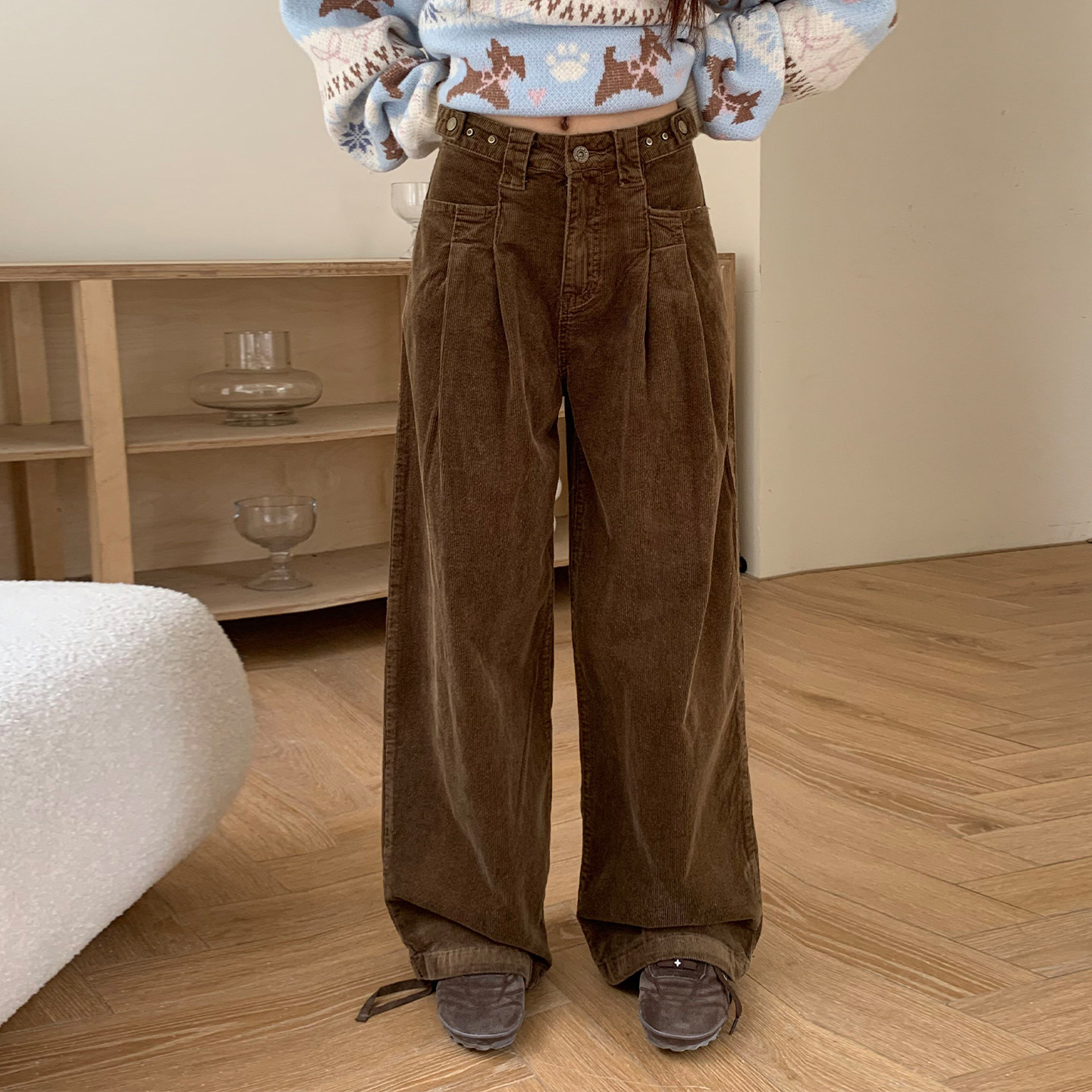 橘子树在哪儿灯芯绒休闲裤女冬季设计感折痕宽松直筒裤松弛工装裤