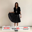 橘子树在哪儿复古波点百褶半身裙女夏季 高腰宽松显瘦气质百搭中裙