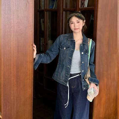 橘子树在哪儿复古正肩软牛仔外套