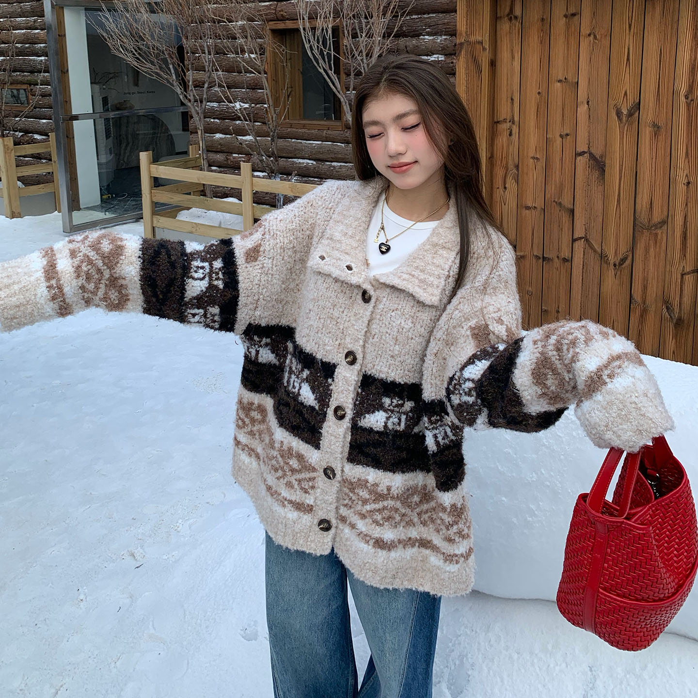 橘子树在哪儿复古提花毛衣外套女