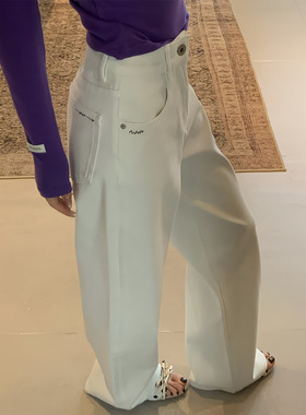 橘子树在哪儿复古白色牛仔裤女春秋松弛感遮肉直筒显瘦百搭拖地裤