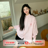 女春季 橘子树在哪儿韩系ins风条纹长袖 衬衫 宽松休闲叠穿衬衣外套