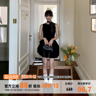 黑色背心連衣裙女春夏赫本風顯瘦氣質名媛花苞裙 橘子樹在哪兒法式