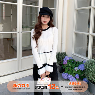 小香风撞色针织衫 气质收腰长袖 冬季 修身 毛衣 女装 橘子树在哪儿法式