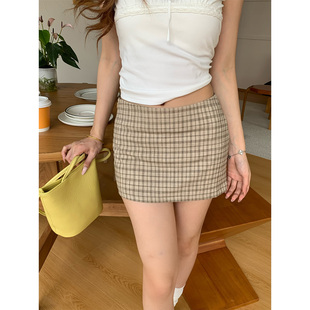 橘子树在哪儿卡其色格子半身裙女夏季设计感辣妹包臀显瘦a字短裙