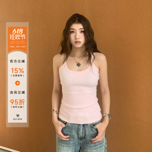 橘子树在哪儿纯欲粉色吊带小背心女夏季辣妹美背显瘦无袖内搭上衣