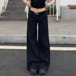 橘子树在哪儿黑色低腰休闲喇叭西装裤女秋冬高级感垂感宽松拖地裤