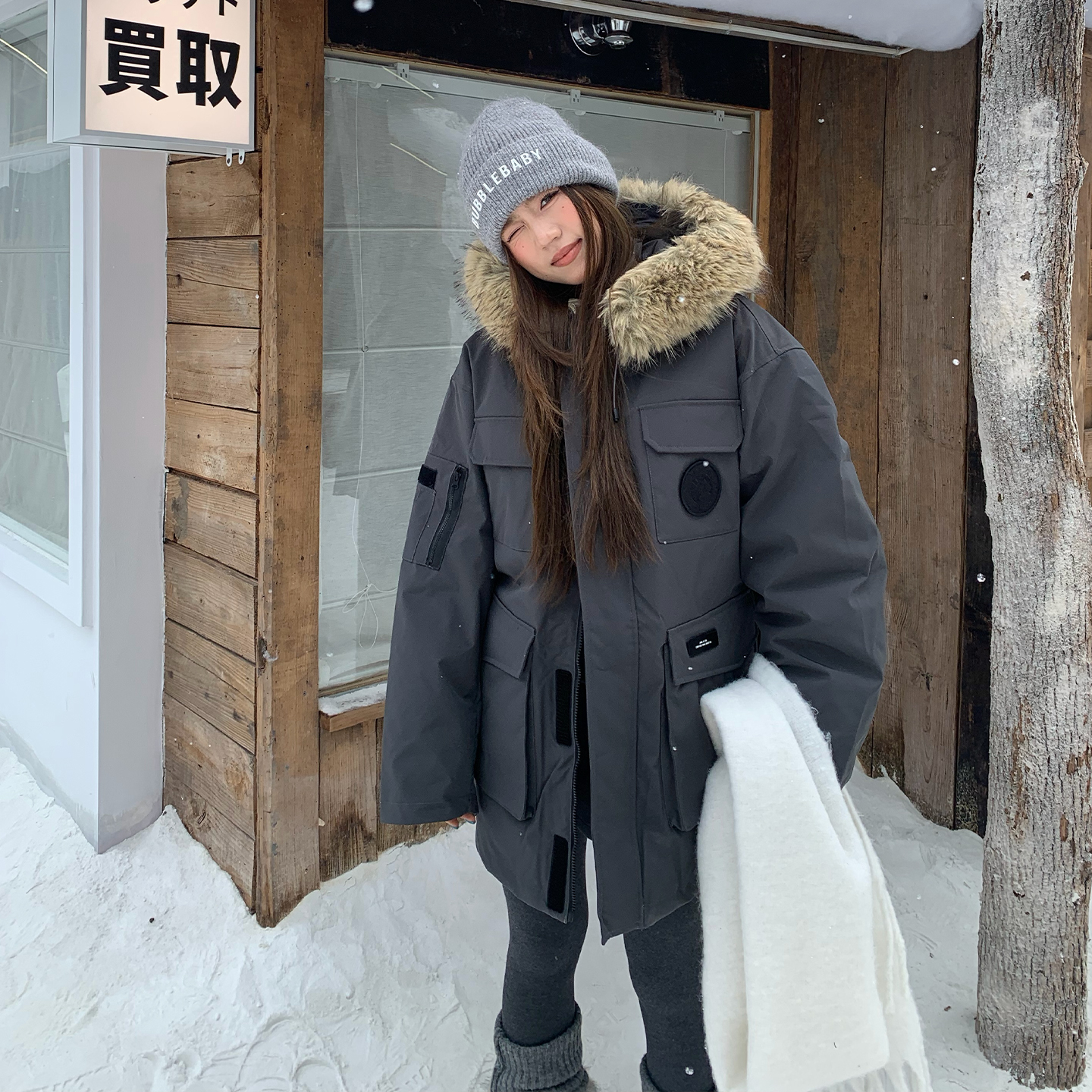 橘子树在哪儿毛领工装派克棉服女