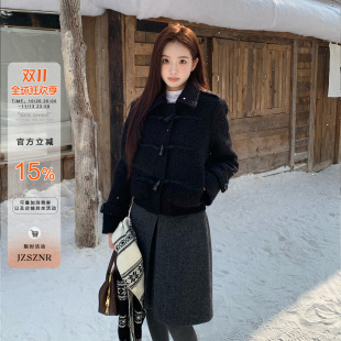 橘子树在哪儿小香风牛角扣圈圈呢外套女冬季夹棉显瘦气质短款上衣
