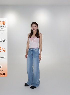 橘子树在哪儿复古中腰蓝色牛仔裤